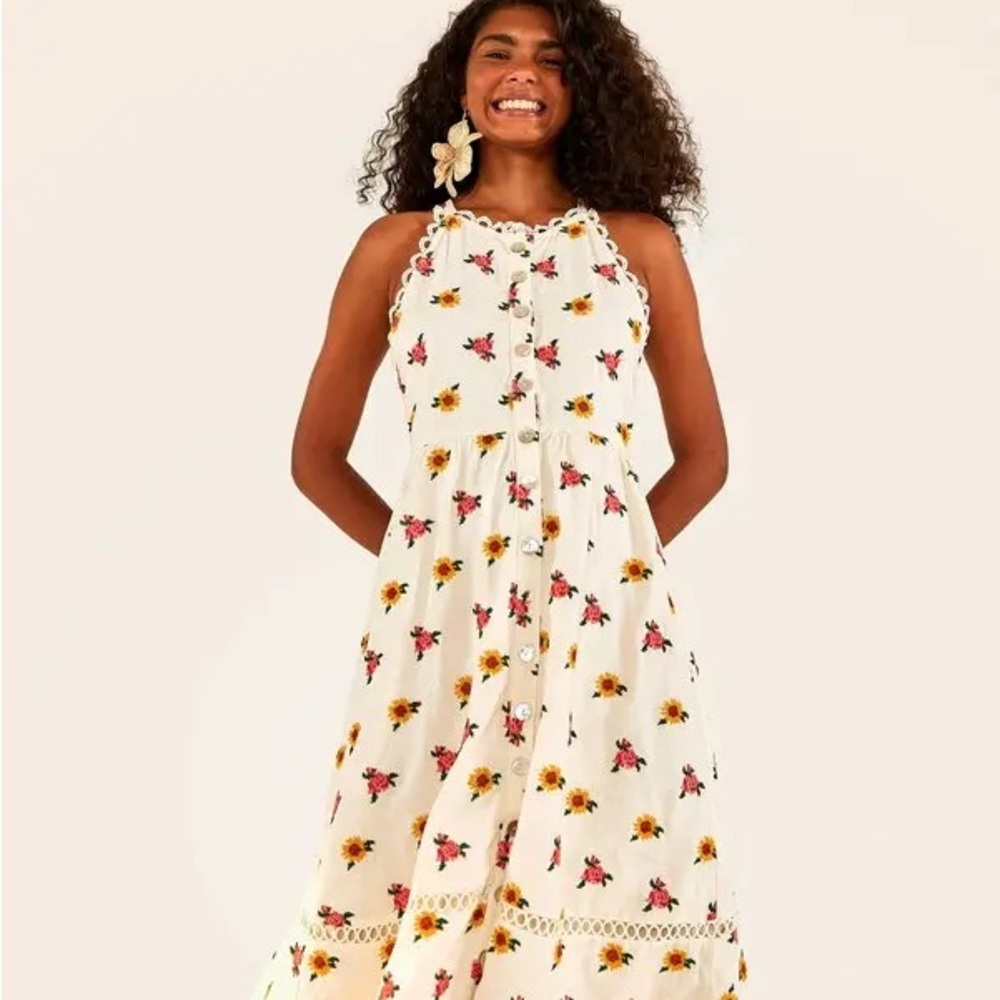 Floral farm Rio cross stitch midi dress